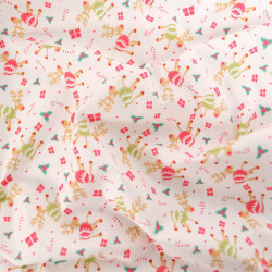 Tissu Noël Coton Flocon Blanc Fond Rouge - Maison Klem