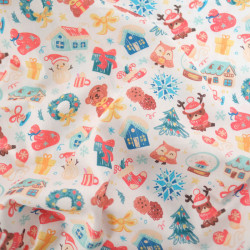 Tissu Noël Coton Flocon Blanc Fond Rouge - Maison Klem