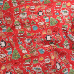 Tissu Noël Coton Flocon Blanc Fond Rouge - Maison Klem