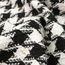 Tissu Tweed Bouclettes Pied de Poule Noir Blanc Et Or - Maison Klem