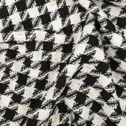 Tissu Tweed Bouclettes Pied de Poule Noir Blanc Et Or - Maison Klem