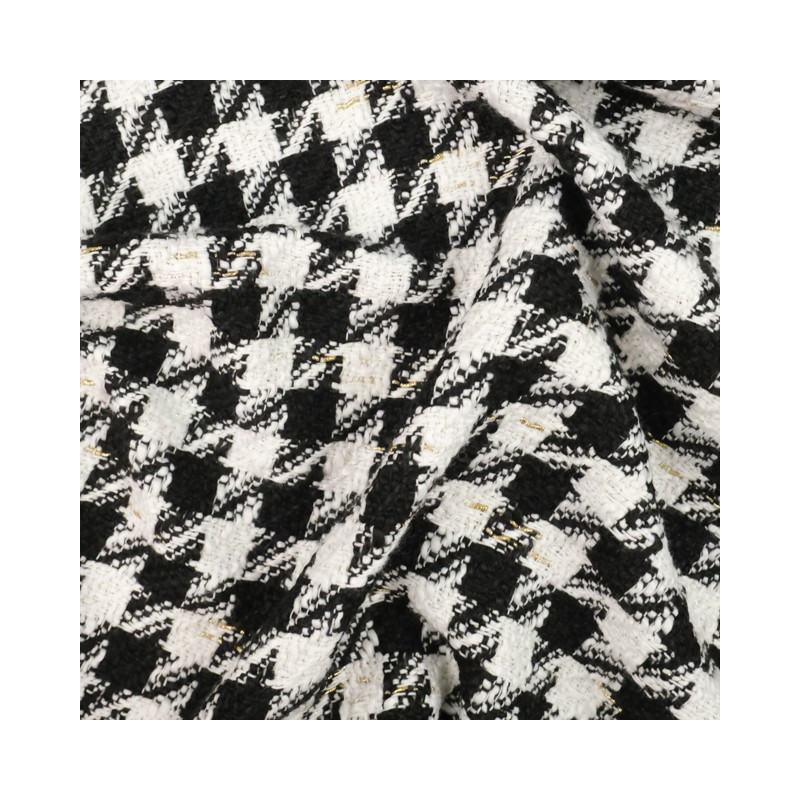 Tissu Tweed Bouclettes Pied de Poule Noir Blanc Et Or - Maison Klem