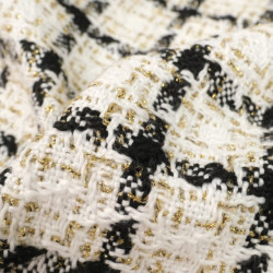 Tissu Tweed Bouclettes Ecru Carreaux - Maison Klem