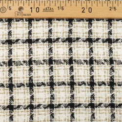 Tissu Tweed Bouclettes Ecru Carreaux - Maison Klem