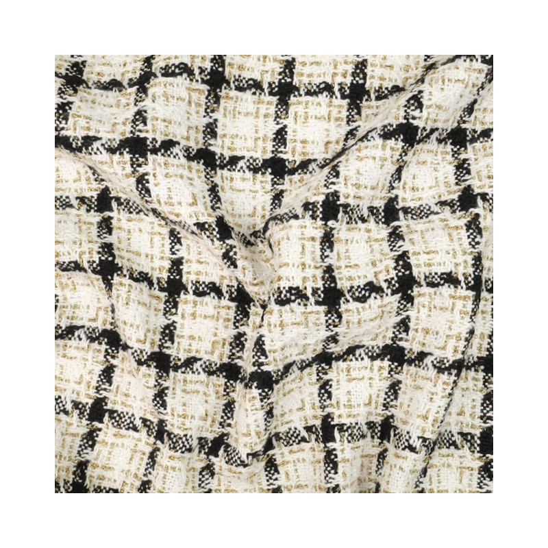 Tissu Tweed Bouclettes Ecru Carreaux - Maison Klem