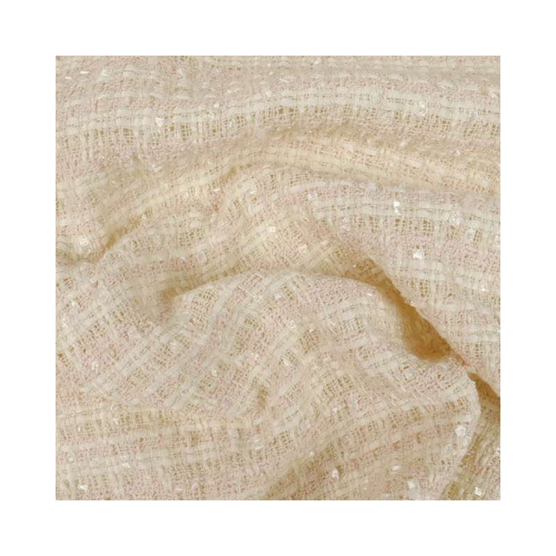 Tissu Tweed Bouclettes Carreaux Rose Clair - Maison Klem