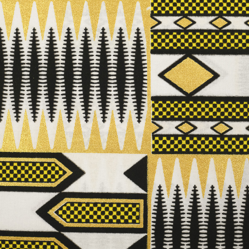 Tissu Wax Lurex Graphique Noir Et Jaune - Maison Klem