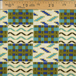 Tissu Wax Lurex Graphique Jaune Et Bleu - Maison klem