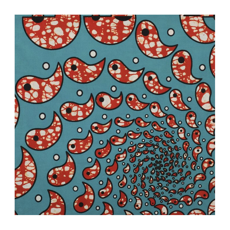 Tissu Wax Gouttes Oranges Fond Bleu - Maison Klem