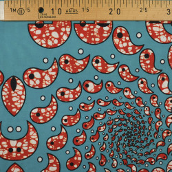 Tissu Wax Gouttes Oranges Fond Bleu - Maison Klem