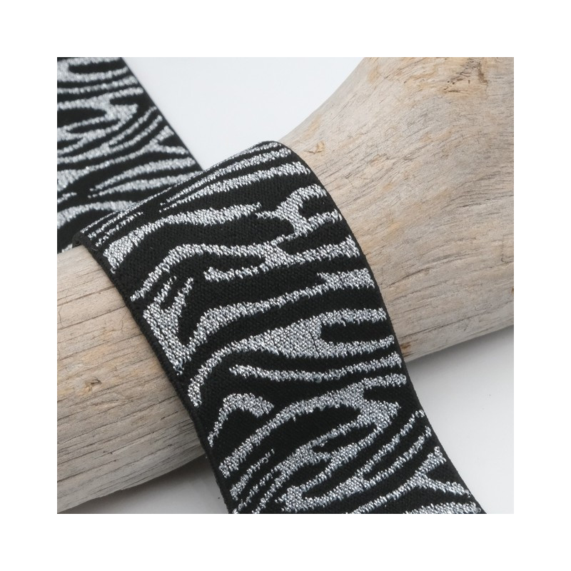 Elastique Lurex Design 40MM Tigre Argent Et Noir - Maison Klem