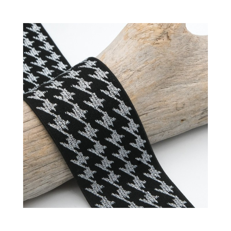 40MM Silver and Black Houndstooth Lurex Elastic