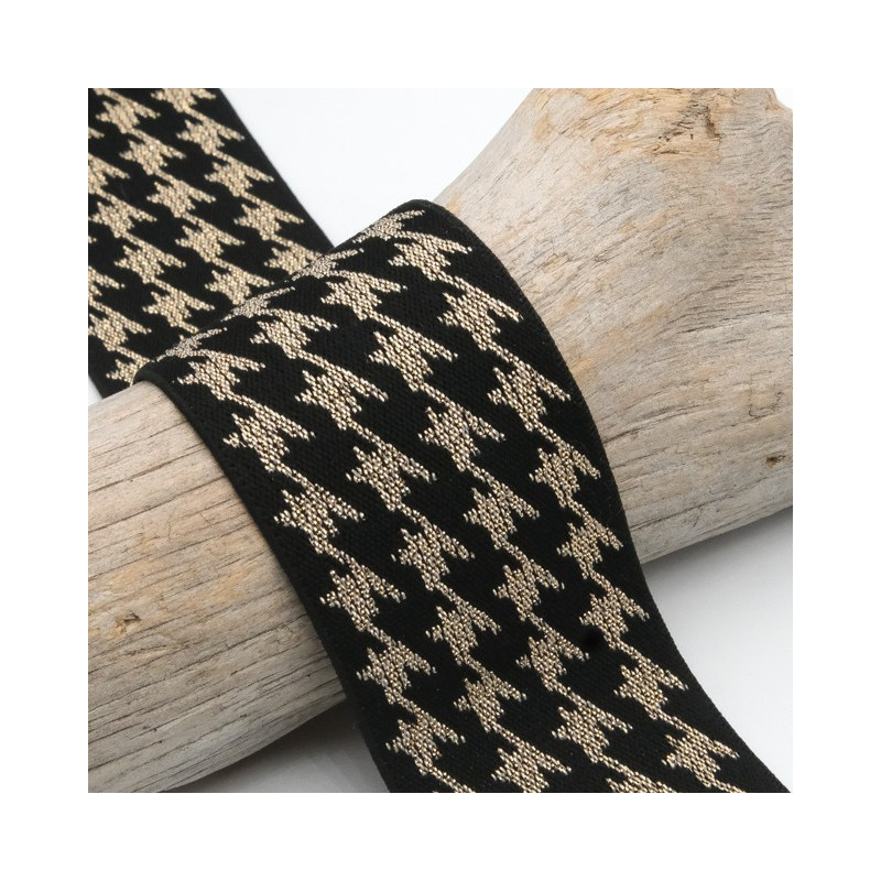 40MM Black and Gold Houndstooth Lurex Elastic