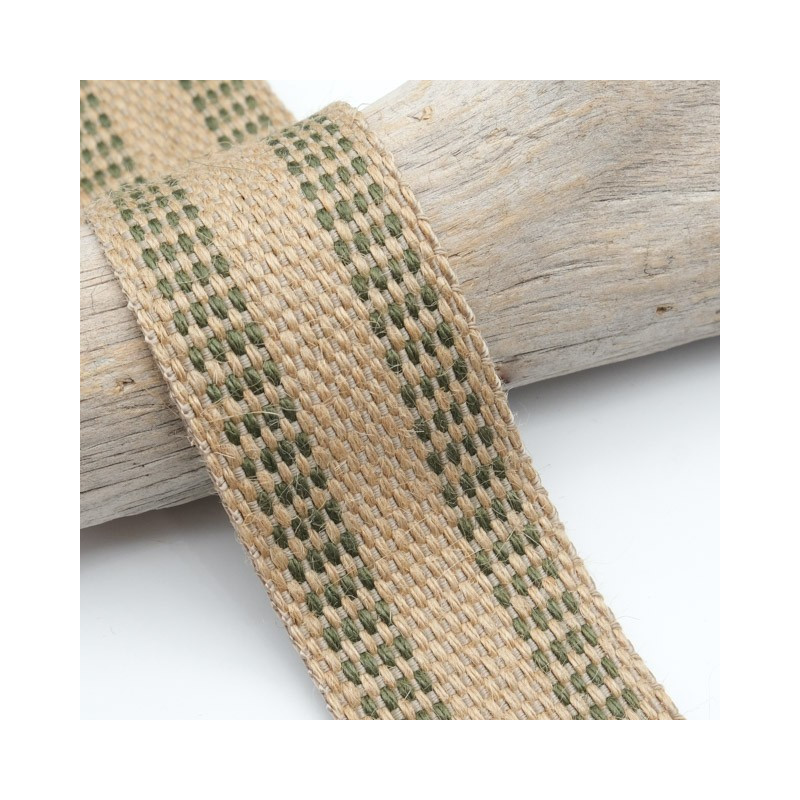 Sangle Jute 40MM Beige Carreaux Kaki - Maison Klem