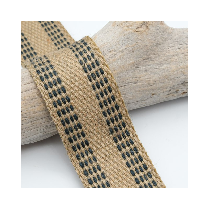 Sangle Jute 40MM Beige Carreaux Bleus - Maison Klem