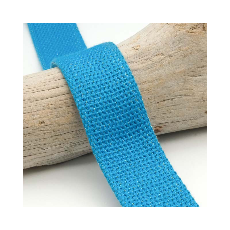 Sangle Coton Lurex Or 30MM Bleu - Maison Klem