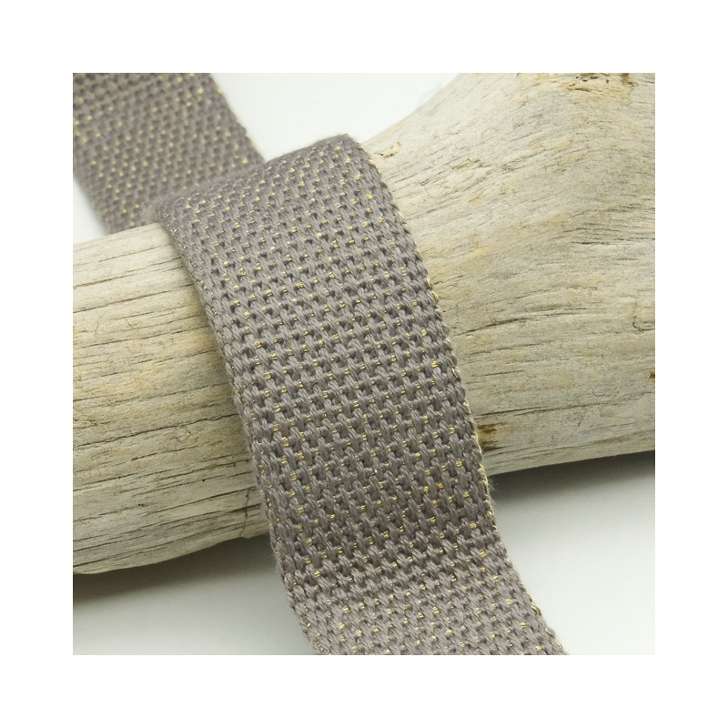 Sangle Coton Lurex Or 30MM Gris Foncé - Maison Klem