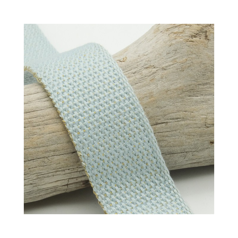 Sangle Coton Lurex Or 30MM Bleu Ciel - Maison Klem