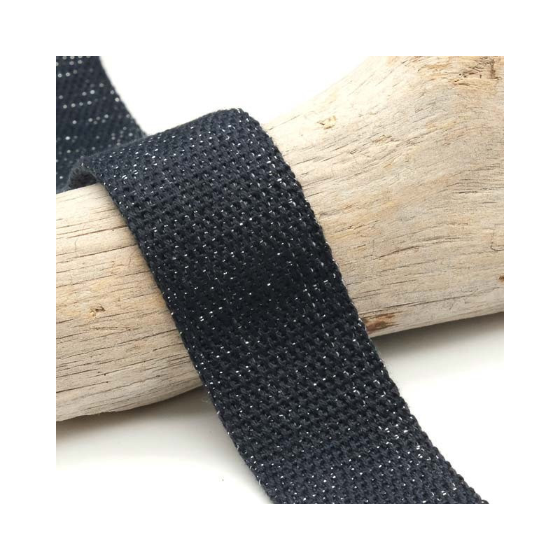 Sangle Coton Lurex Or 30MM Marine - Maison Klem