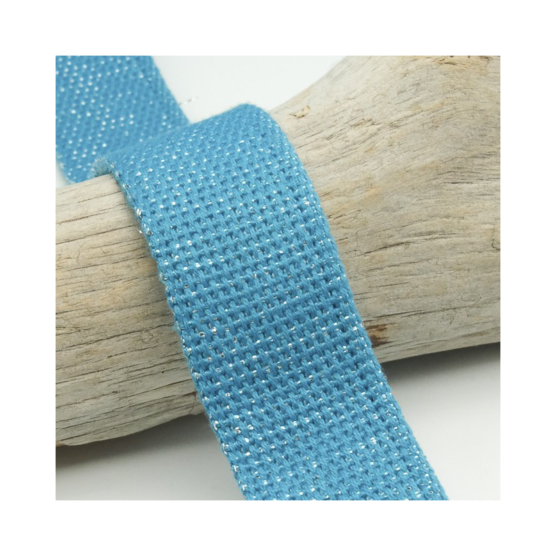 Sangle Coton Lurex Or 30MM Turquoise - Maison Klem