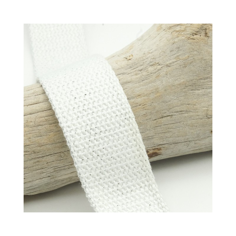 Sangle Coton Lurex Argent 30MM Blanc - Maison Klem