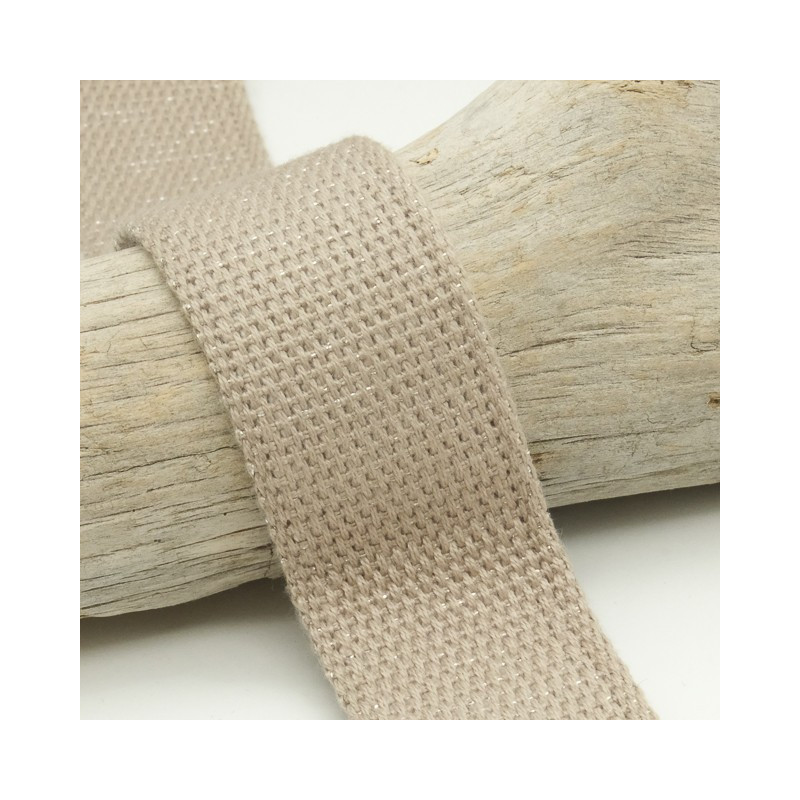 Sangle Coton Lurex Argent 30MM Beige - Maison Klem