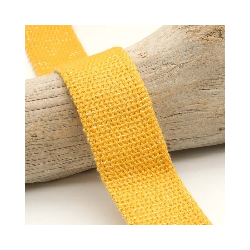 Sangle Coton Lurex Argent 30MM Moutarde - Maison Klem