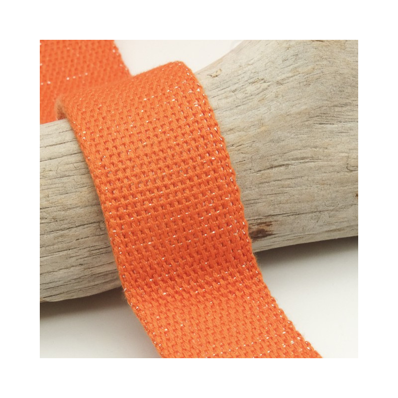 Sangle Coton Lurex Argent 30MM Orange - Maison Klem
