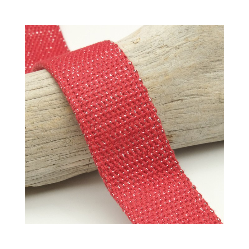 Sangle Coton Lurex Argent 30MM Rouge - Maison Klem