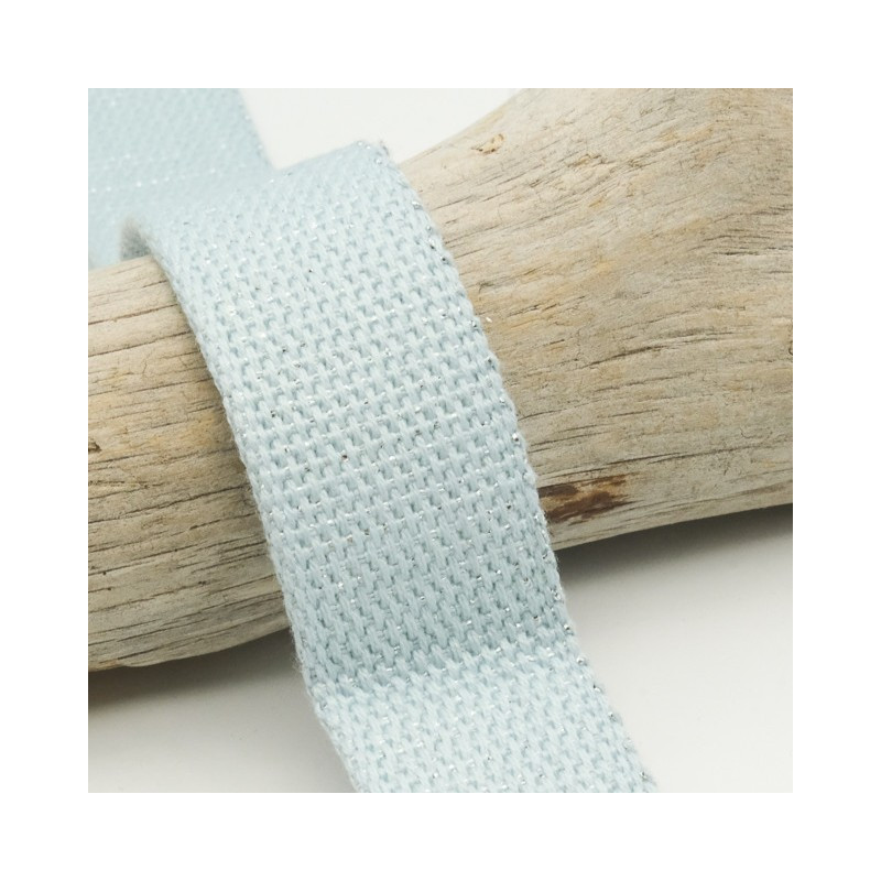 Sangle Coton Lurex Argent 30MM Bleu Ciel - Maison Klem