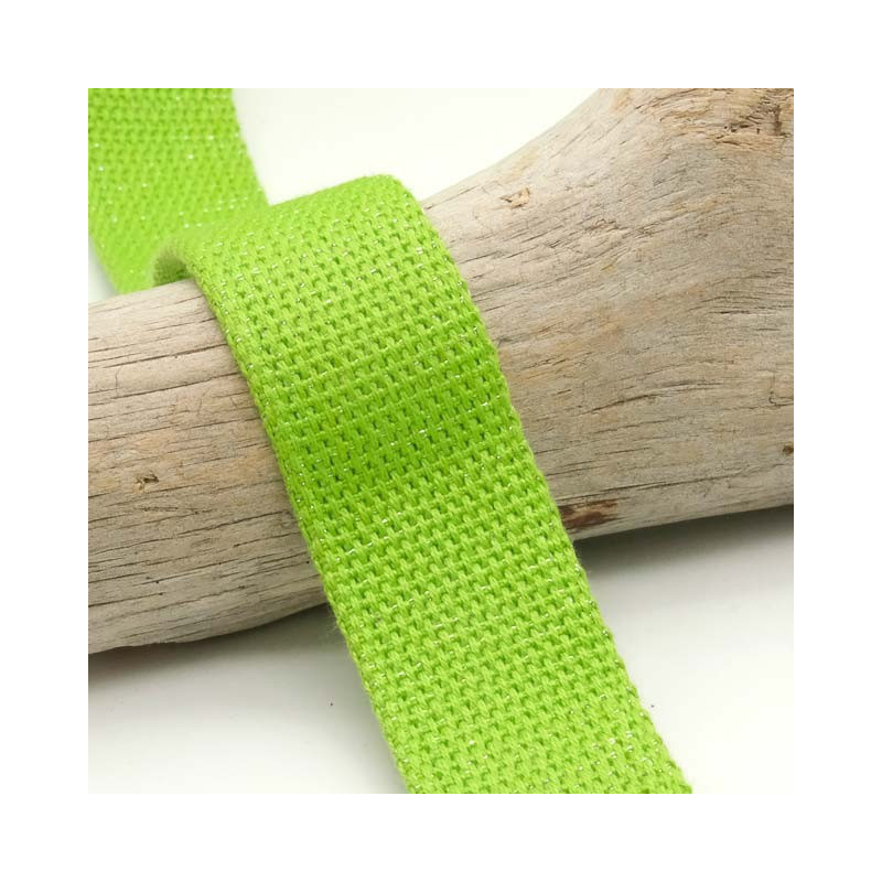 Sangle Coton Lurex Argent 30MM Vert Fluo - Maison Klem
