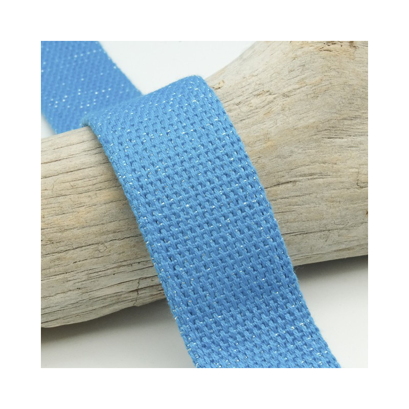 Sangle Coton Lurex Argent 30MM Bleu - Maison Klem