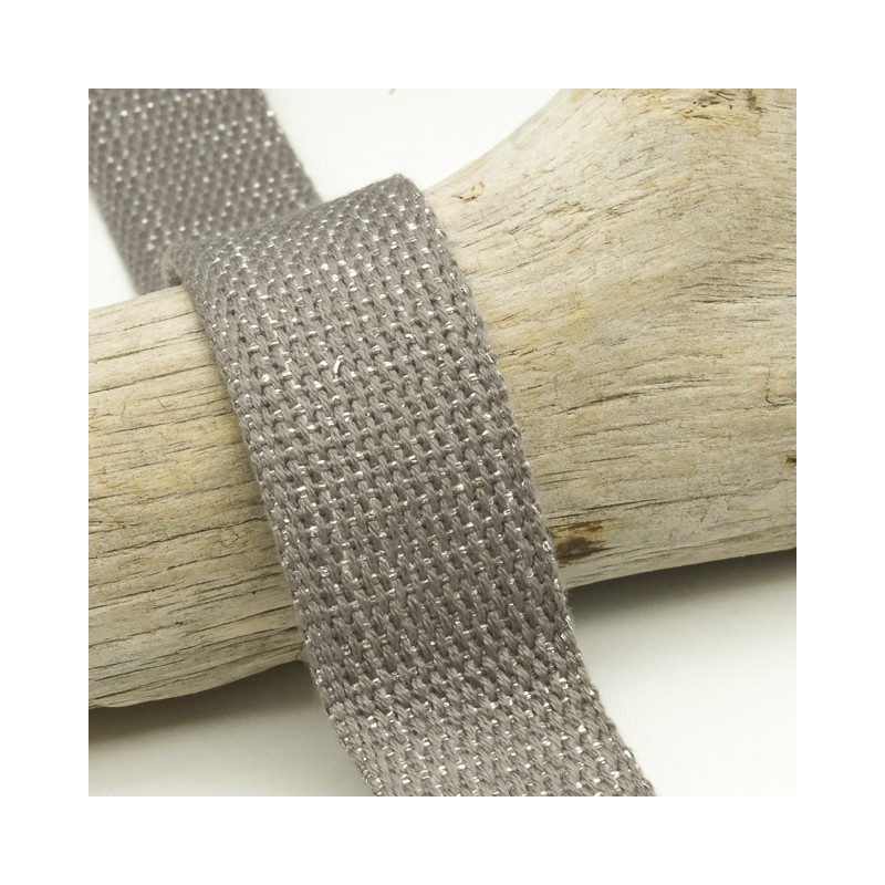 Sangle Coton Lurex Argent 30MM Gris Foncé - Maison klem