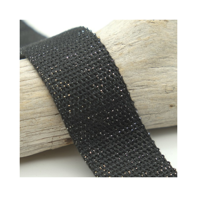 Sangle Coton Lurex Argent 30MM Noir - Maison Klem