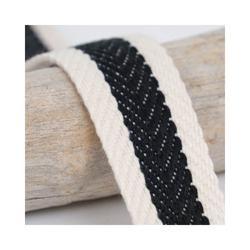 Sangle Chevron Bicolore 30MM Noir Ecru - Maison Klem