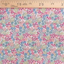 Popeline de Coton Imprimé Fleuri Rose Vert Bleu - Maison Klem