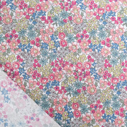 Popeline de Coton Imprimé Fleuri Rose Vert Bleu - Maison Klem