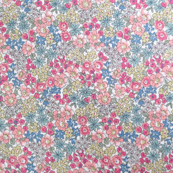 Popeline de Coton Imprimé Fleuri Rose Vert Bleu - Maison Klem