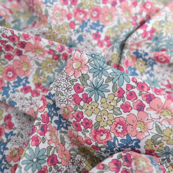 Popeline de Coton Imprimé Fleuri Rose Vert Bleu - Maison Klem