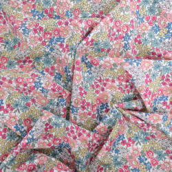 Popeline de Coton Imprimé Fleuri Rose Vert Bleu - Maison Klem