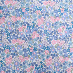 Popeline de Coton Imprimé Fleuri Rose et Bleu - Maison Klem