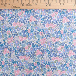 Popeline de Coton Imprimé Fleuri Rose et Bleu - Maison Klem
