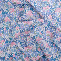 Popeline de Coton Imprimé Fleuri Rose et Bleu - Maison Klem