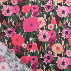 Popeline de Coton Imprimé Fleuri Rose Romantique - Maison Klem