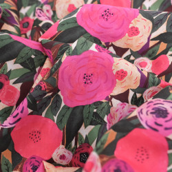 Popeline de Coton Imprimé Fleuri Rose Romantique - Maison Klem