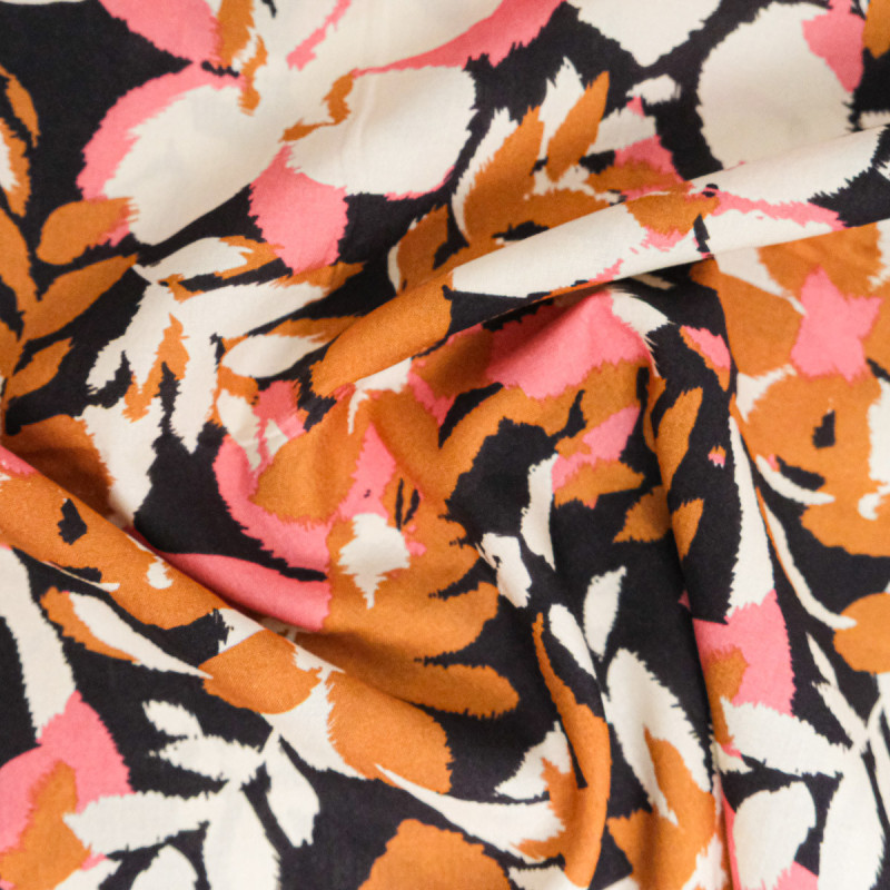 Popeline de Viscose Imprimée Alessia Rose Camel - Maison Klem