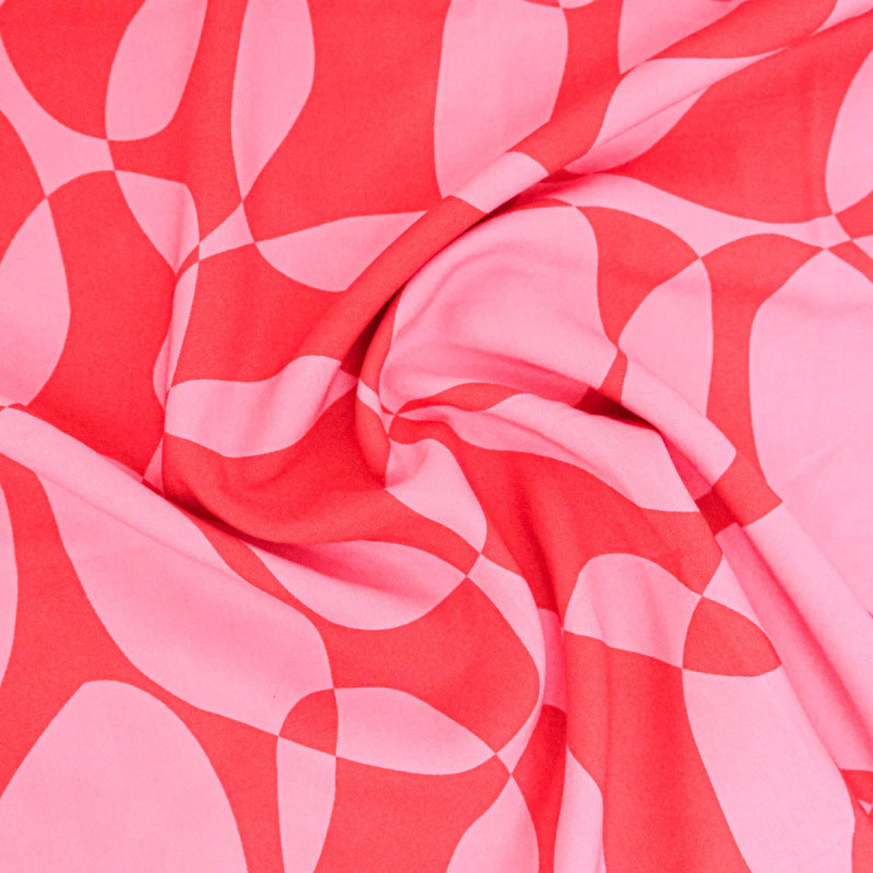 Popeline de Viscose Imprimée Petula Rose Rouge - Maison Klem