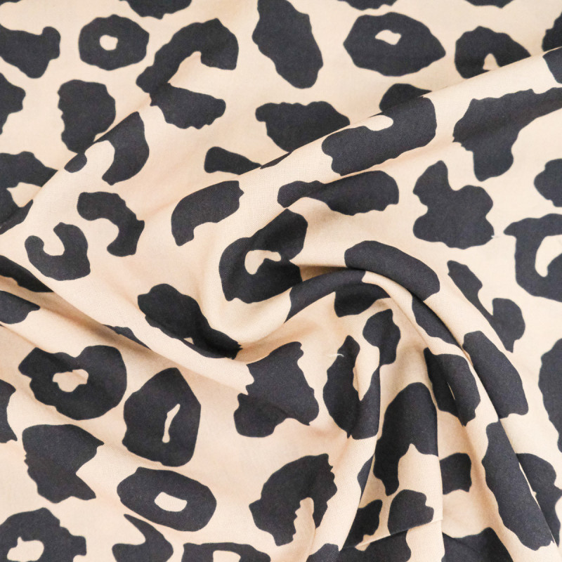 Popeline de Viscose Imprimée Savane Fond Camel - Maison Klem
