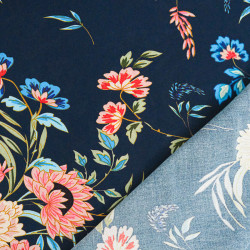 Popeline de Viscose Imprimée Floa Bleu Marine - Maison Klem