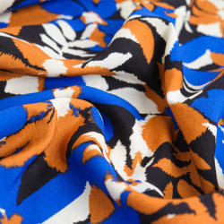 Popeline de Viscose Imprimée Alessia Bleu Camel - Maison Klem